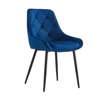 Modern Blue Velvet Dining Chairs , Fabric Accent Upholstered Chairs Side Chair with Black Legs for Home Furniture Living Room Bedroom Kitchen Dinning room(set of 2)