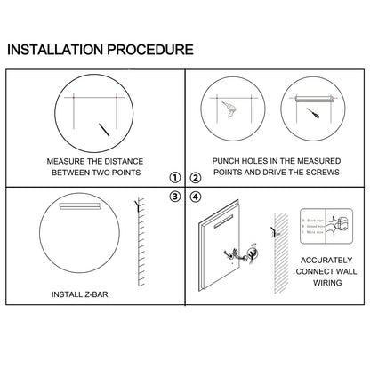 24 Inch LED Round Bathroom Mirror, anti-Fog & Dimming Led Bathroom Vanity Mirror