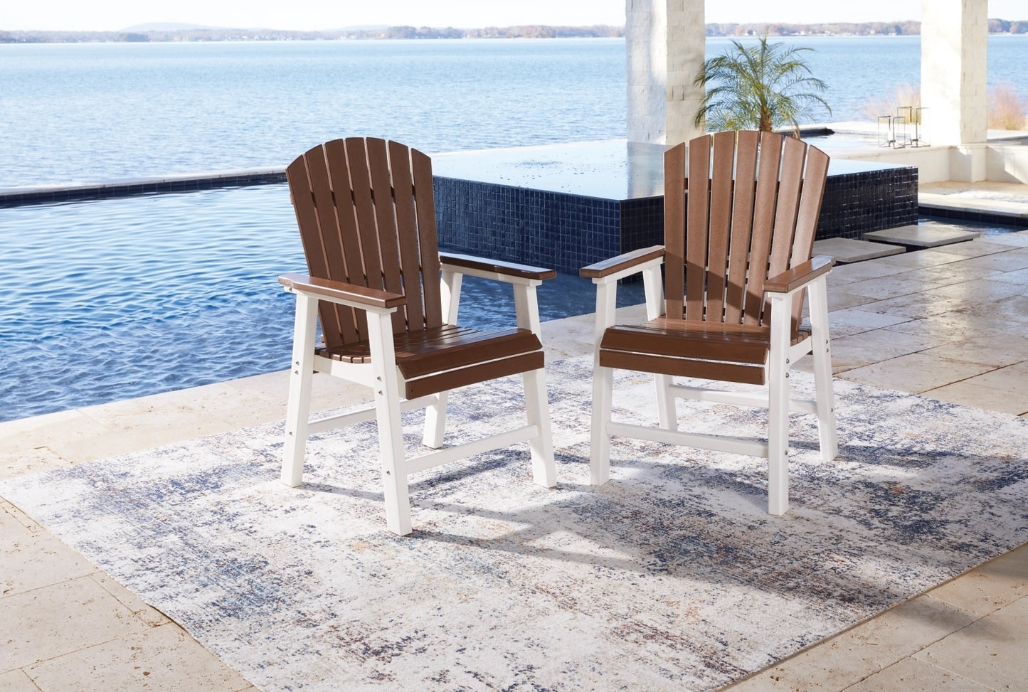 Ashley Genesis Brown/White Contemporary Bay Outdoor Dining Arm Chair (Set of 2) P212-601A