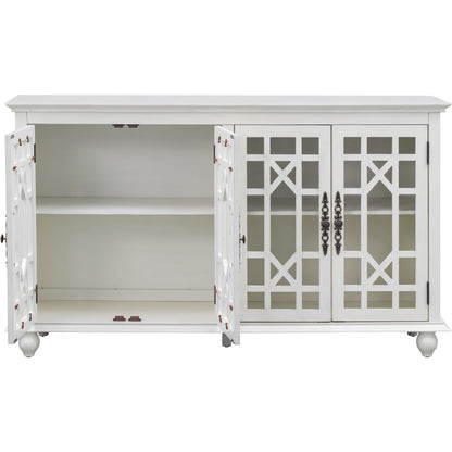 TREXM Sideboard with Adjustable Height Shelves, Metal Handles, and 4 Doors for Living Room, Bedroom, and Hallway (Antique White)