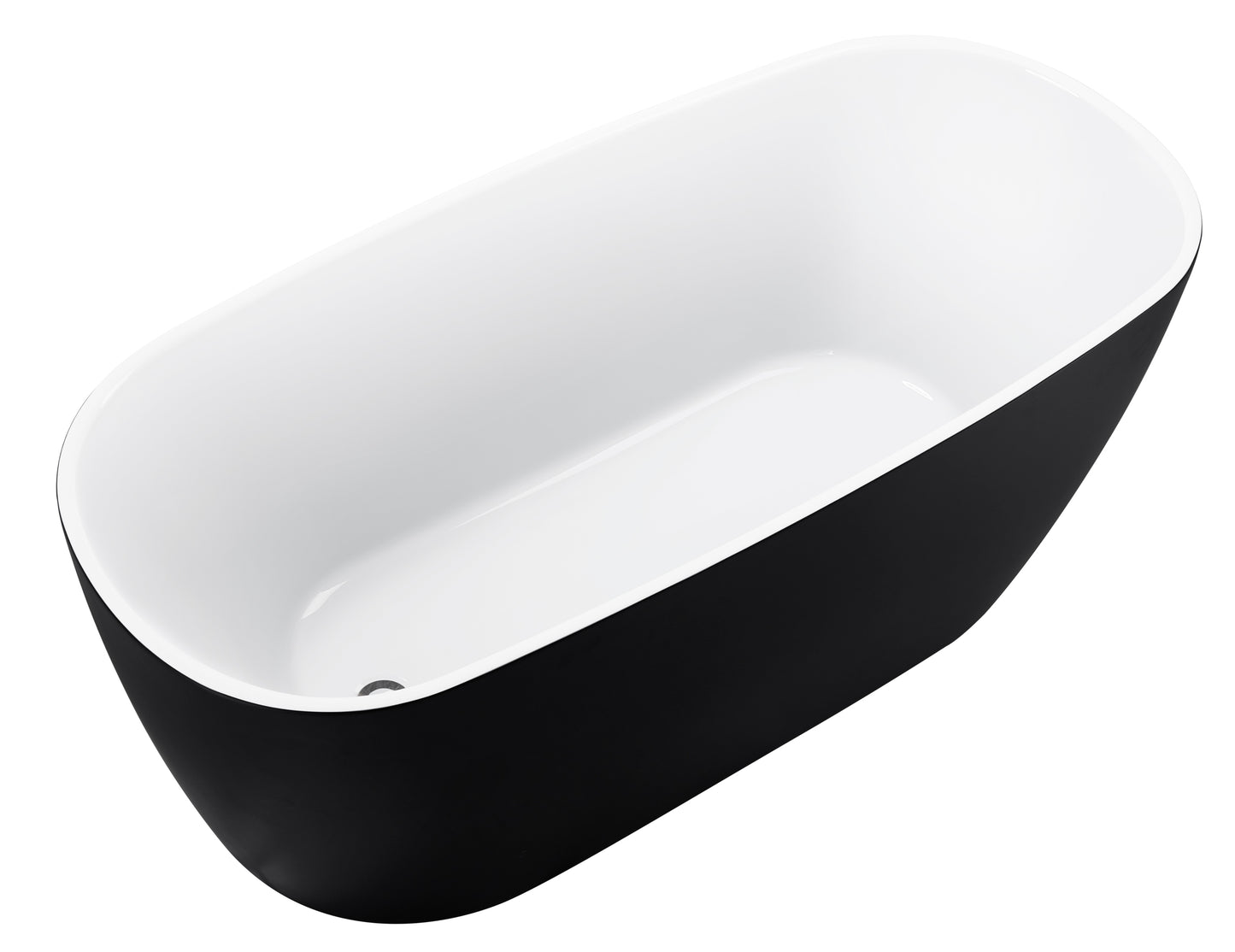 59" 100% Acrylic Freestanding Bathtub，Contemporary Soaking Tub，white inside black outside