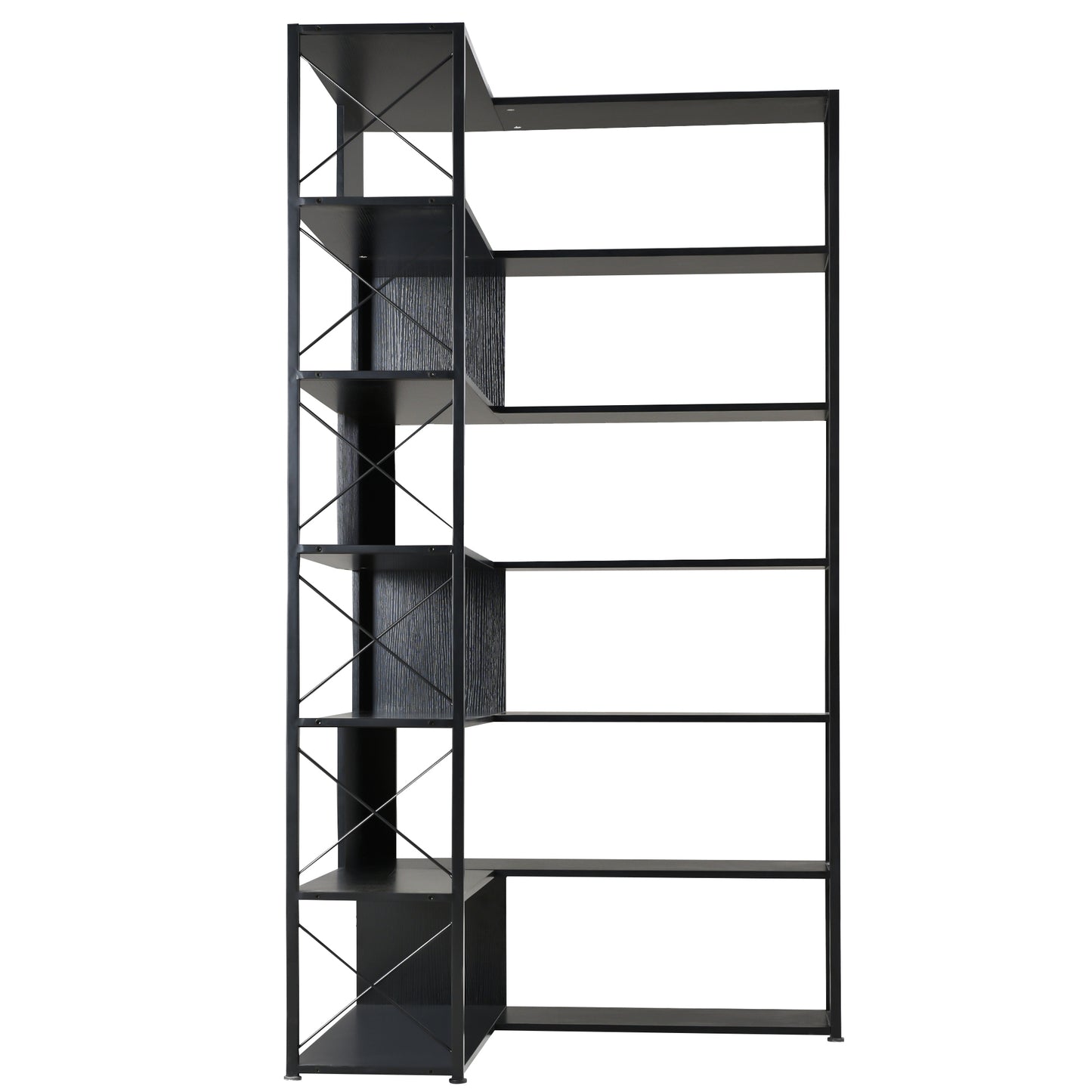 7-Tier Bookcase Home Office Bookshelf,  L-Shaped Corner Bookcase with Metal Frame, Industrial Style Shelf with Open Storage, MDF Board