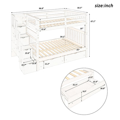 Full Over Full Bunk Bed with Shelves and 6 Storage Drawers, Gray(Old SKU：LP000046AAE)