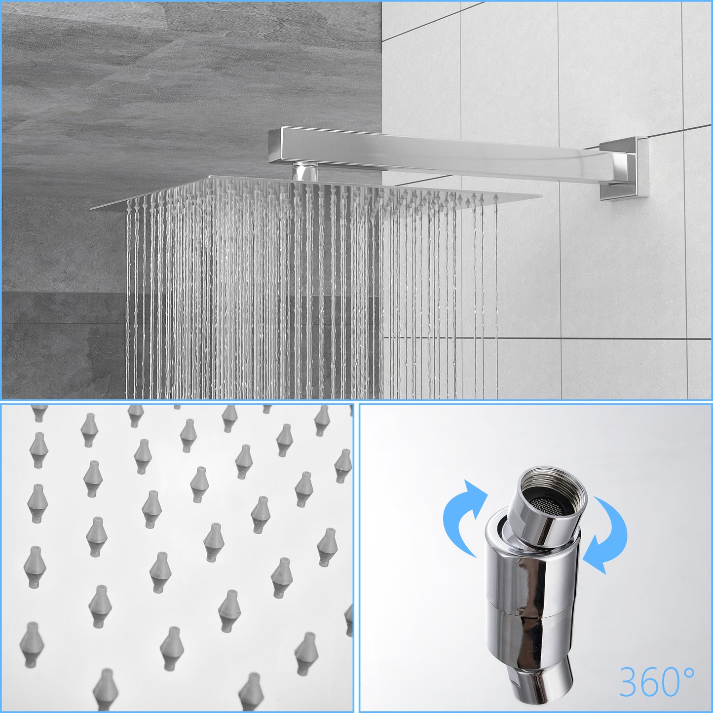 10" Rain Shower Head Systems, Chrome,Wall Mounted shower