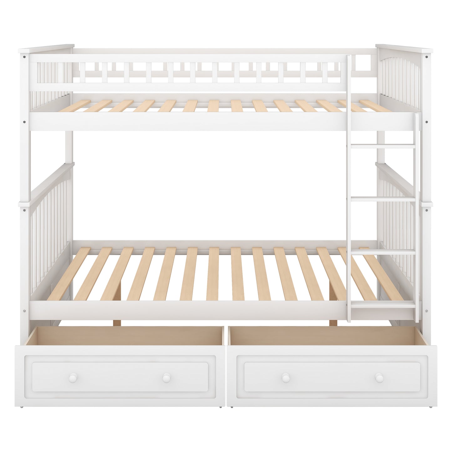 Full over Full Bunk Bed with Drawers, Convertible Beds, White(OLD SKU:SM000241AAK)