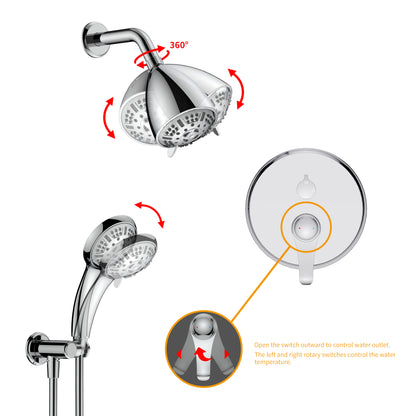 Large Amount of water Multi Function Shower Head - Shower System,  9-Function Hand Shower, Simple Style, Filter Shower, Chrome