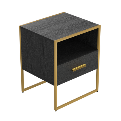 Update Modern Nightstand with 1Drawers, Suitable for Bedroom/Living Room/Side Table (Gold and Black )