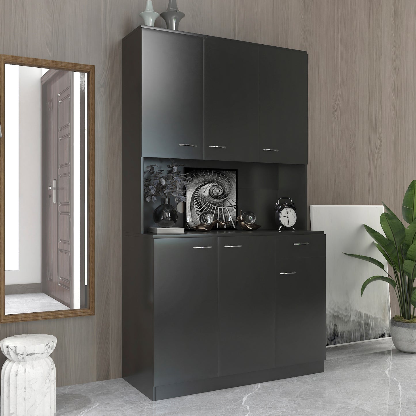 70.87" Tall Wardrobe& Kitchen Cabinet, with 6-Doors, 1-Open Shelves and 1-Drawer for bedroom,Black