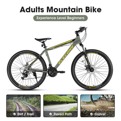 A26141 Elecony 26 inch Aluminum Mountain Bike, Shimano 21 Speed Mountain Bicycle Dual Disc Brakes for Woman Men Adult Mens Womens, Multiple Colors