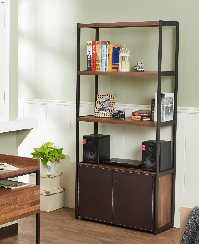 ACME Sara Bookcase in Espresso PU, Walnut & Sandy Black 92442