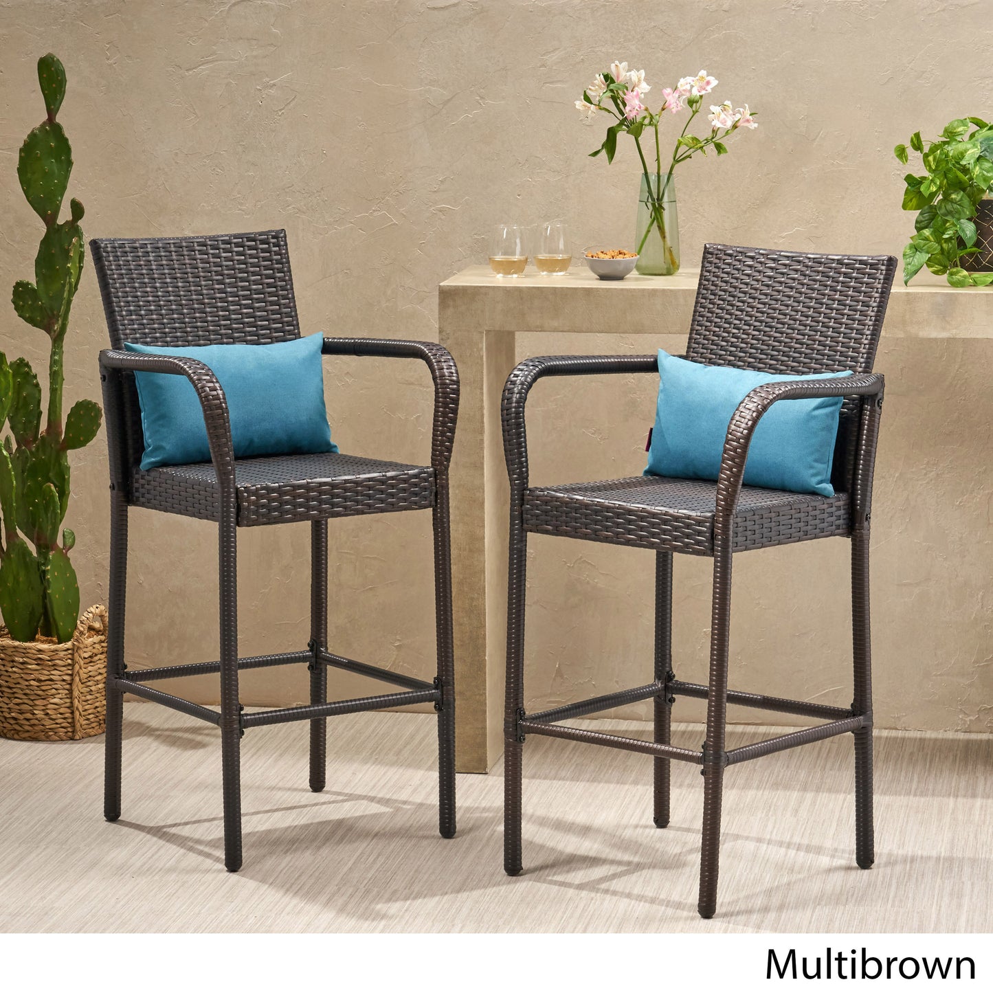 Stewart 30-Inch Outdoor Brown Wicker Barstool (Set of 2)