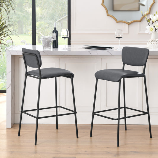 Pu Faux Leather Bar Stools Set of 2, Pub Barstools with Back and Footrest, Grey (18.25"x20“x38.5”）