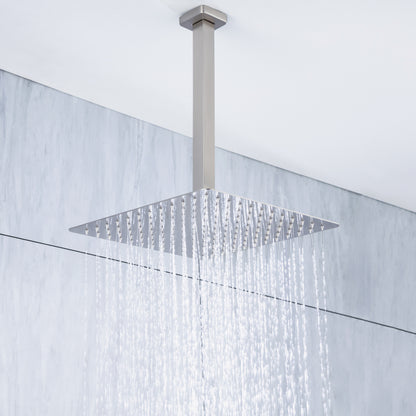 12 inch Ceiling Shower System Brushed Nickel Shower Combo Set for Bathroom, Rainfall Shower Faucet Ceiling Mounted Included Rough in Mixer Valve Body and Trim