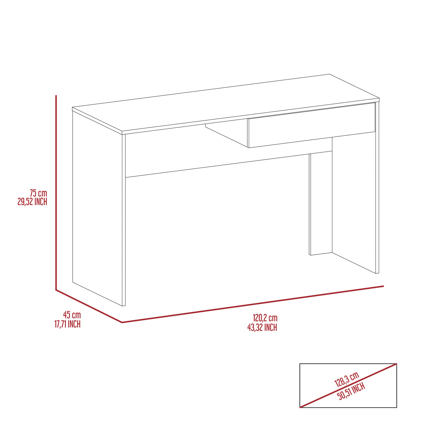 Meridian 1-Drawer Computer Desk Light Grey