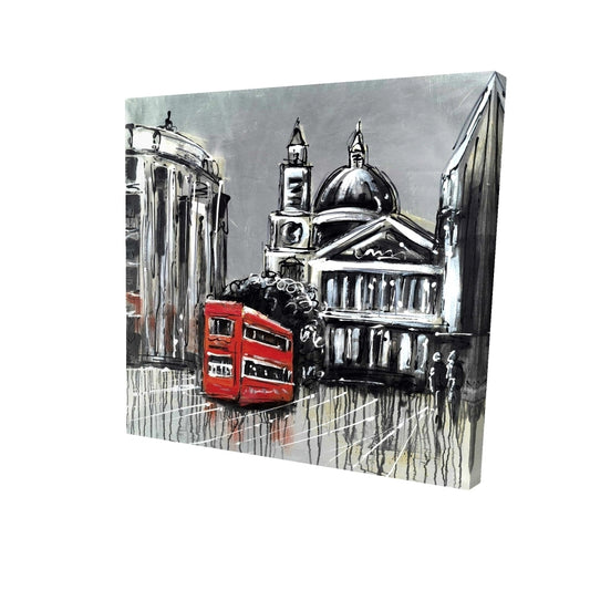 London street with red bus - 16x16 Print on canvas