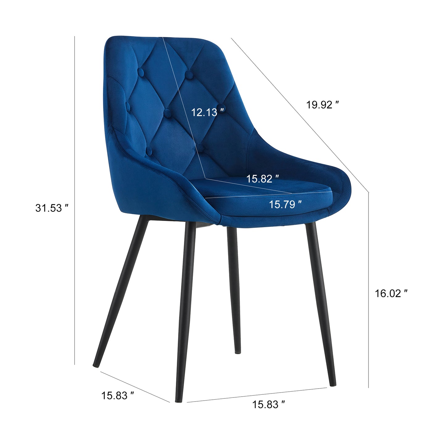 Modern Blue Velvet Dining Chairs , Fabric Accent Upholstered Chairs Side Chair with Black Legs for Home Furniture Living Room Bedroom Kitchen Dinning room(set of 2)