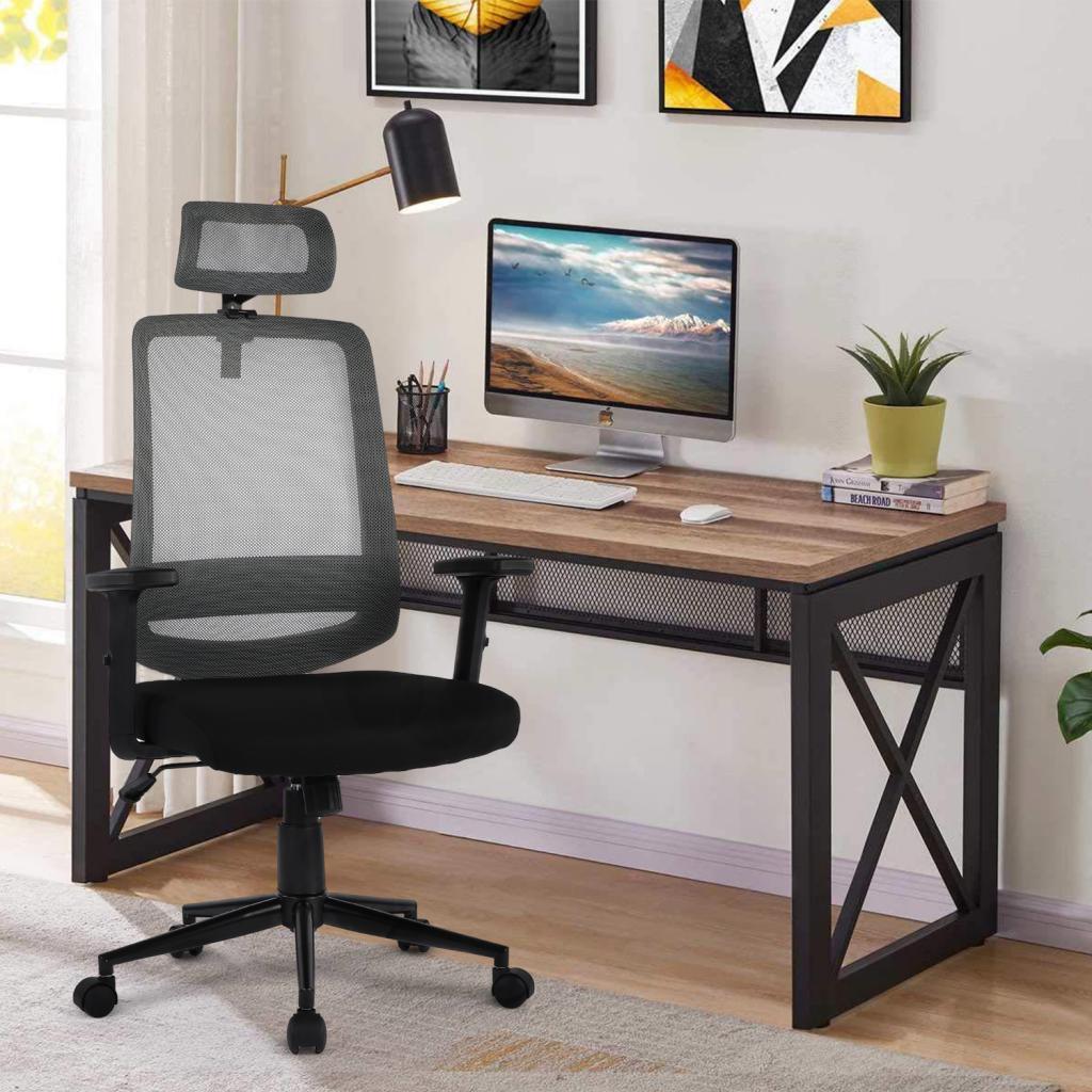 Vanbow.Ergonomic office chair mesh computer chair - High Back Desk Chair with Adjustable Lumbar Support, PP fixed handrail（GREY)