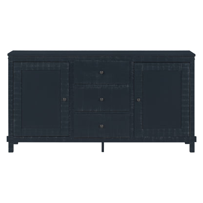 TREXM Retro Solid Wood Buffet Cabinet with 2 Storage Cabinets, Adjustable Shelves and 3 Drawers for Living Room (Antique Black)