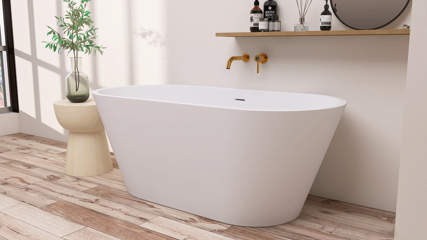 63" Acrylic Free Standing Tub - Classic Oval Shape Soaking Tub, Adjustable Freestanding Bathtub with Integrated Slotted Overflow and Chrome Pop-up Drain Anti-clogging Gloss White