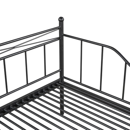 Twin Size Metal Daybed with Trundle, Daybed with Slat No Box required Black