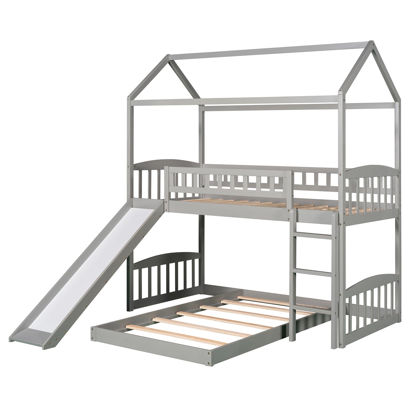 Twin Over Twin Bunk Bed with Slide, House Bed with Slide, Gray(OLD SKU: LP000214AAE)