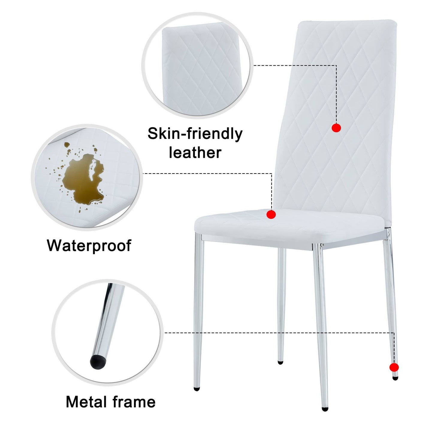 Grid Shaped Armless High Back Dining Chair,2-Piece Set, Office Chair. Applicable to Dining Room, Living Room, Kitchen and Office.White Chair and Electroplated Metal Leg