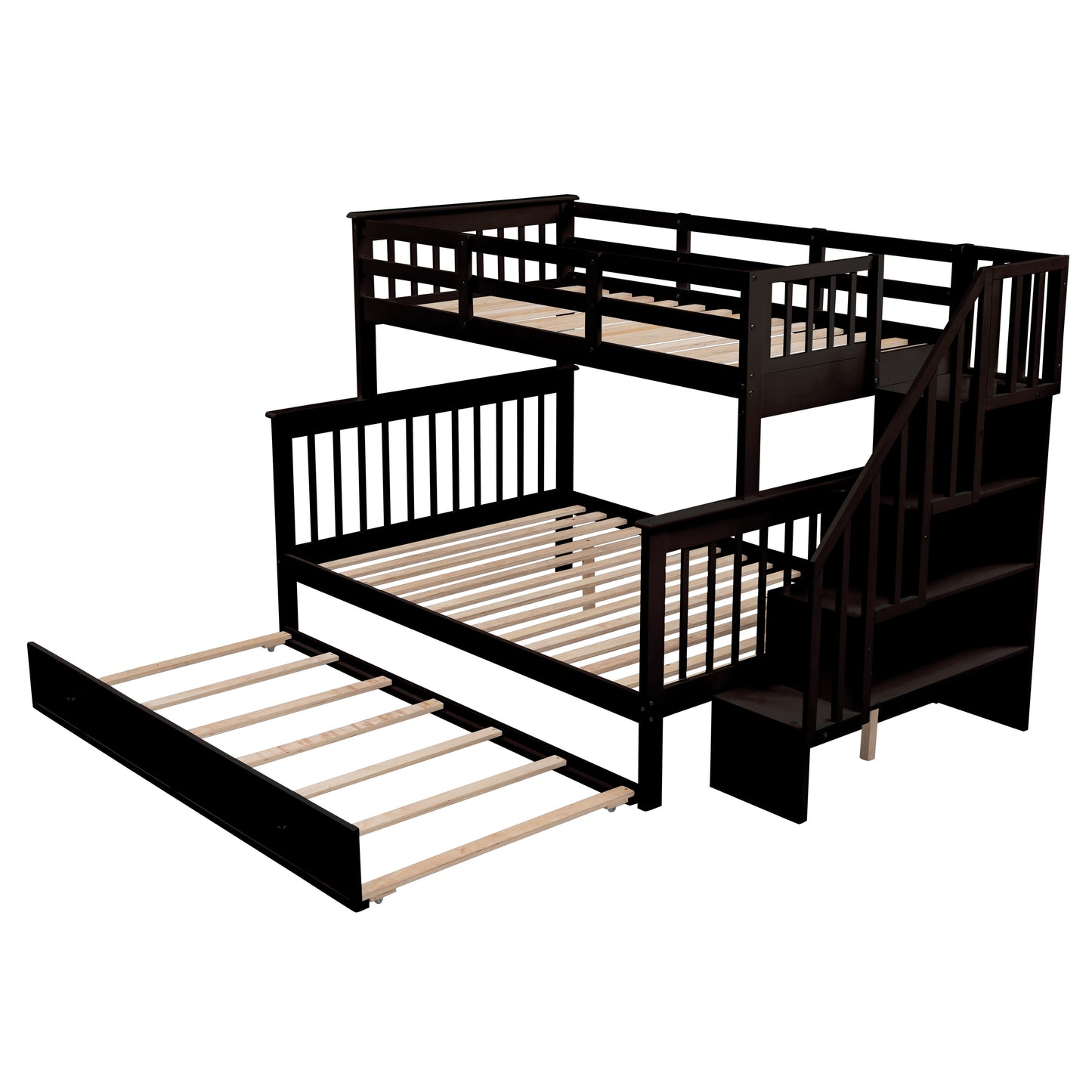 Stairway Twin-Over-Full Bunk Bed with Twin size Trundle, Storage and Guard Rail for Bedroom, Dorm, for  Adults, Espresso (OLD SKU :LP000119AAP)