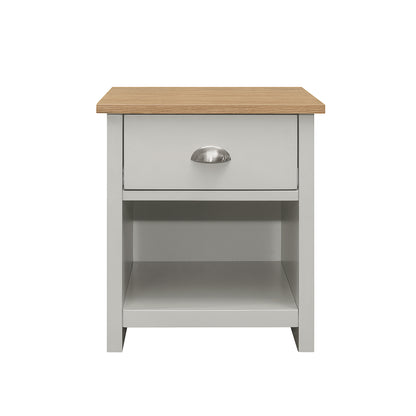 Country Gray Solid One Drawer Nightstand Side Table with Oak Top