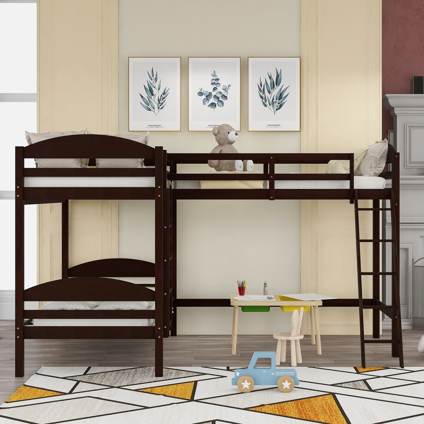 Twin L-Shaped Bunk Bed and Loft Bed - Espresso(OLD SKU :LP000023AAP)