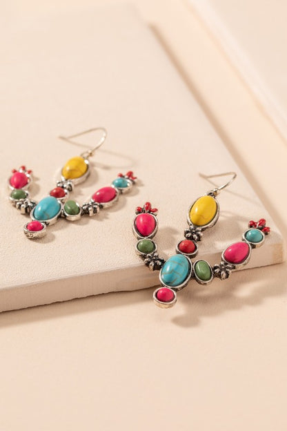 Western Cactus Stone Dangling Earrings