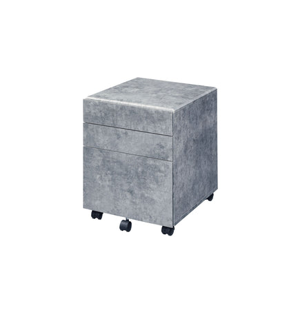 ACME Jurgen File Cabinet, Faux Concrete & Silver 92909