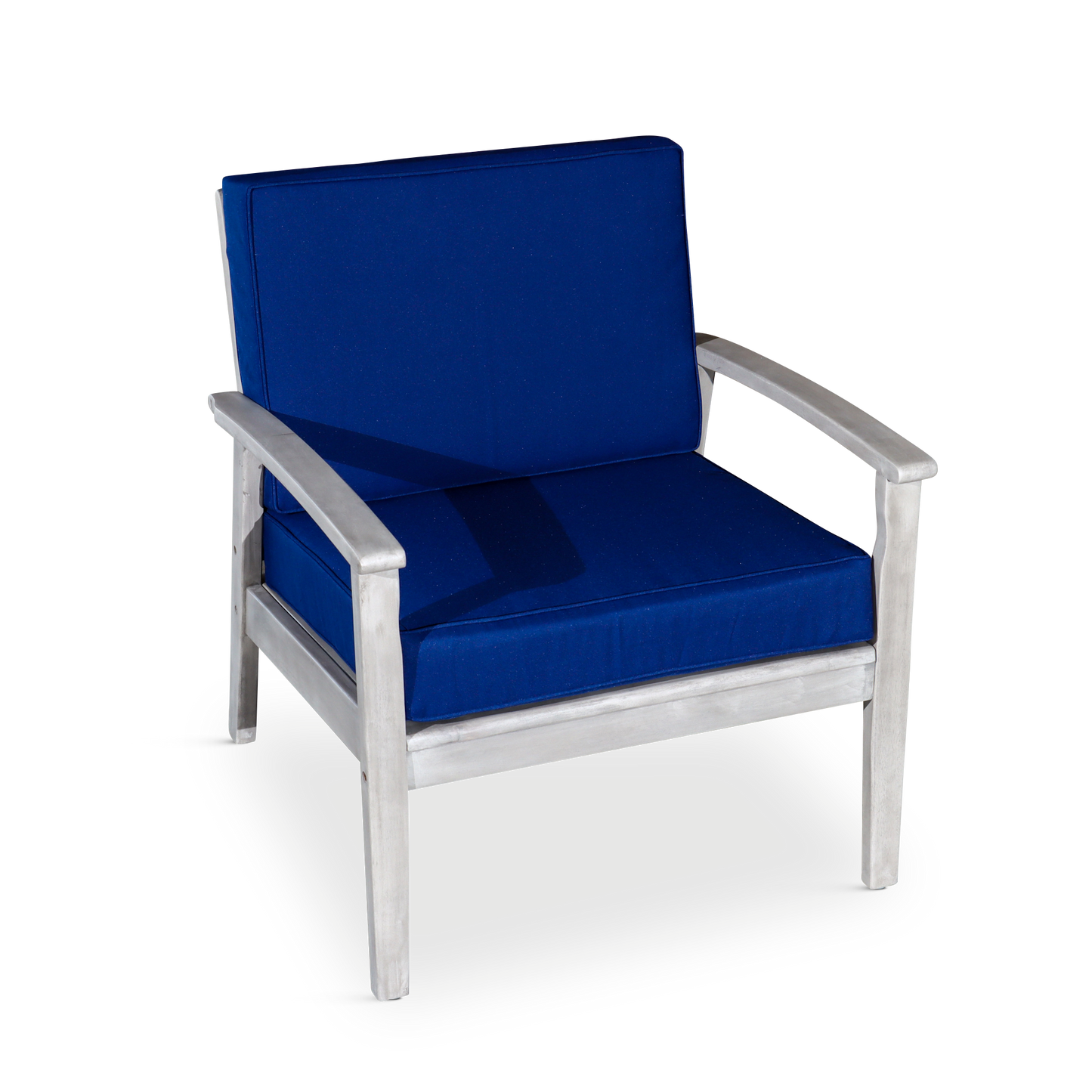 Deep Seat Eucalyptus Chair, Silver Gray Finish, Navy Cushions