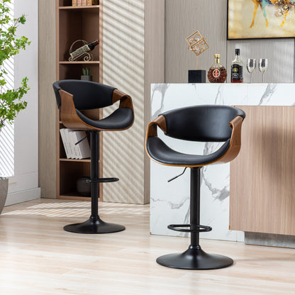 HengMing Adjustable/Swivel Bar Stool, PU Leather black Bent wood Bar Chair 1pcs/ctn.