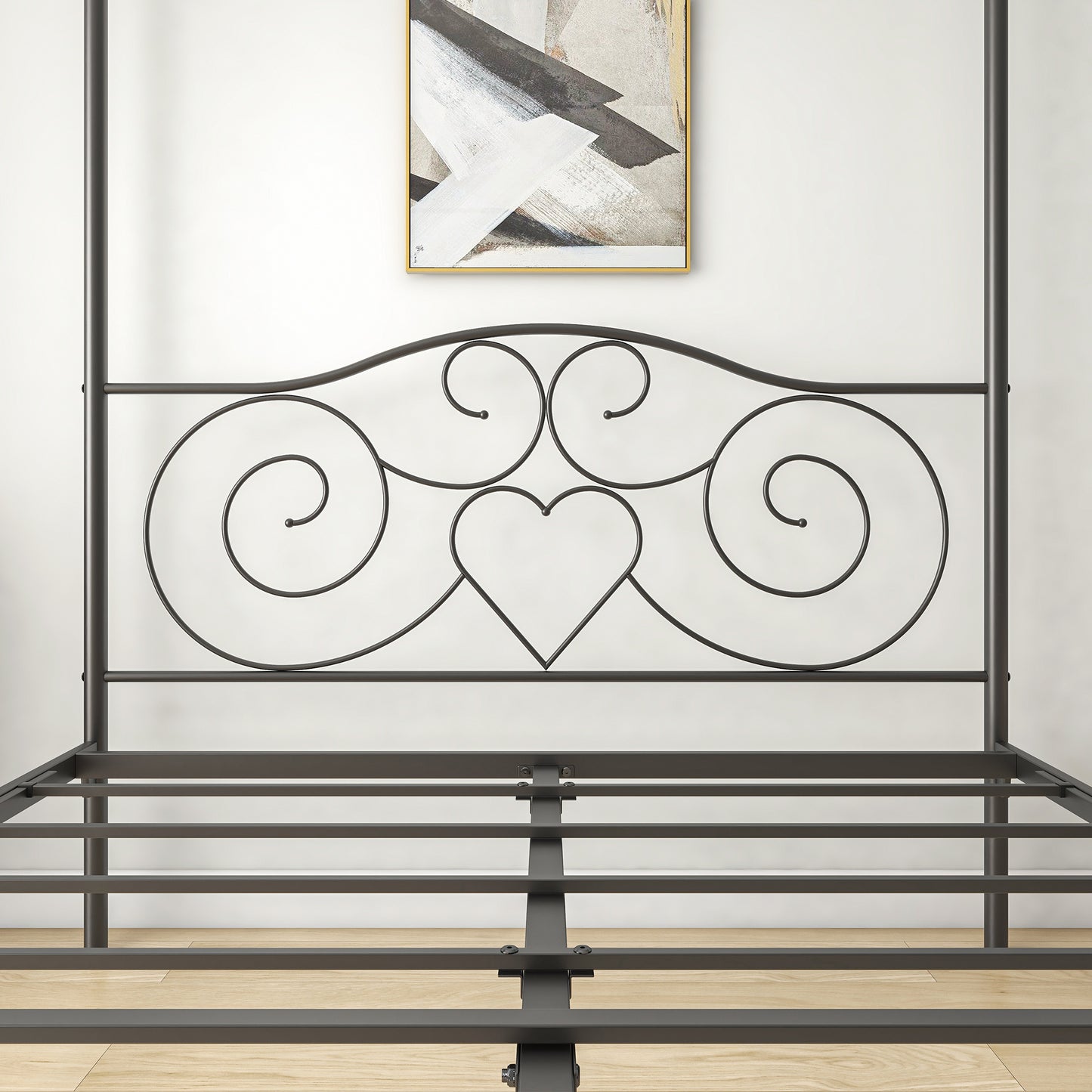 Canopy Metal Bed Frame with Vintage Style Headboard & Footboard ，Easy DIY Assembly All Parts Included, Queen Black（same as W84036133）