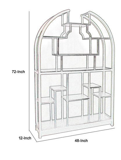 Arch Shape Display Unit with Asymmetric Shelves, Dark Brown