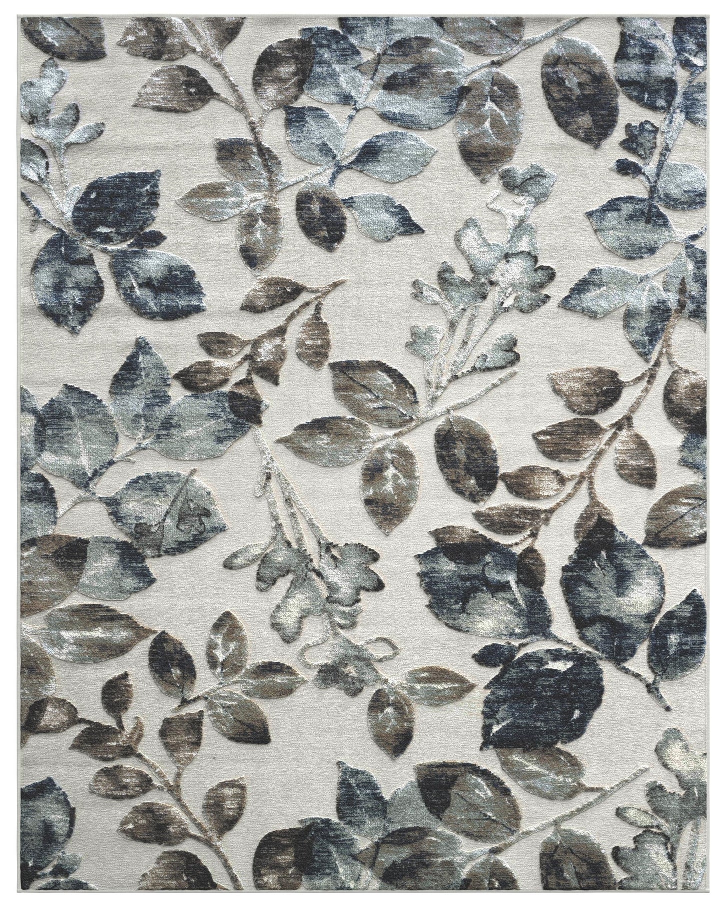 Ivory, Brown, Blue and Gray Chenille High-Low Area Rug 8x10