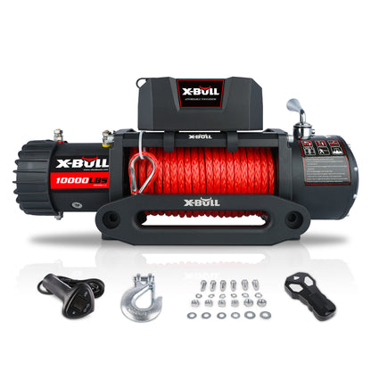 X-BULL 12V Synthetic Rope Winch-10000 lb. Load Capacity Electric Winch Kit,Waterproof IP67 Electric Winch with Hawse Fairlead, with Both Wireless Handheld Remote and Corded Control Recovery