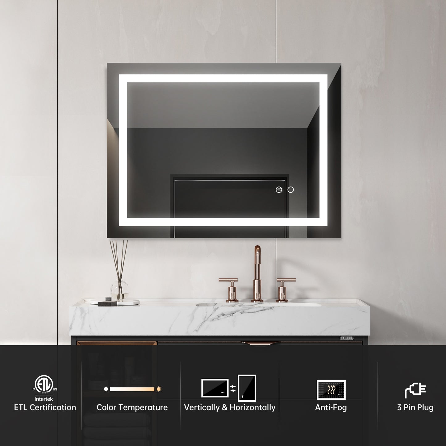 36x 28 Inch LED Mirror Bathroom Vanity Mirrors with Lights, Wall Mounted Anti-Fog Memory Large Dimmable Front Light Makeup Mirror