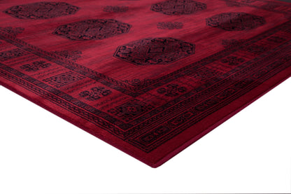 Bijan Border Red and Black Viscose Area Rug 4x6