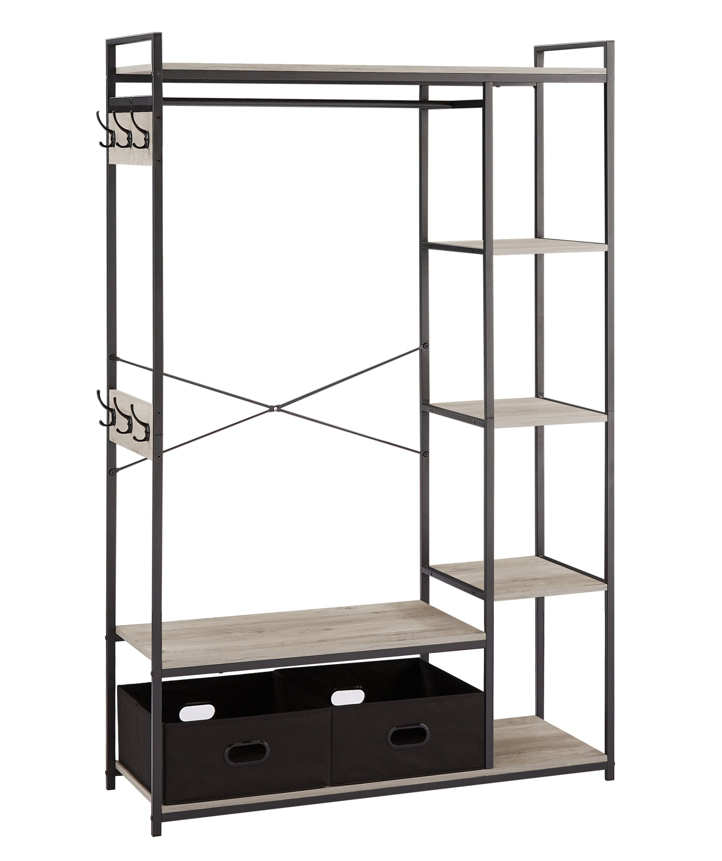 JHX Organized Garment Rack with Storage, Free-Standing Closet System with Open Shelves and Hanging Rod(Grey,43.7’’w x 15.75’’d x 70.08’’h).