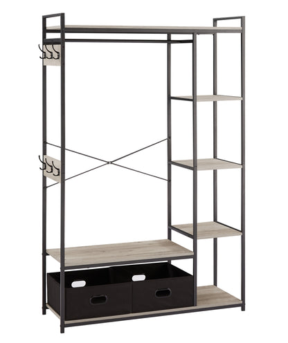 JHX Organized Garment Rack with Storage, Free-Standing Closet System with Open Shelves and Hanging Rod(Grey,43.7’’w x 15.75’’d x 70.08’’h).