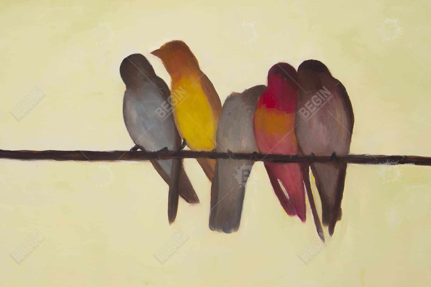 Five birds on a branch - 12x18 Print on canvas