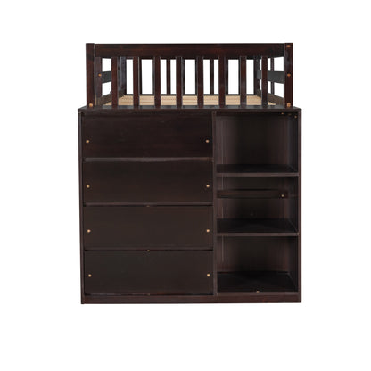 Twin over Twin Bunk Bed with 4 Drawers and 3 Shelves-Espresso（OLD SKU: LP000067AAP）