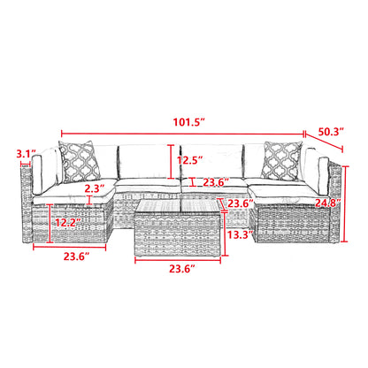 7Pcs Outdoor Garden Patio Furniture  PE Rattan Wicker  Sectional Cushioned Sofa Sets with 2 Pillows and Coffee Table