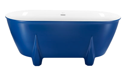 59" 100% Acrylic Freestanding Bathtub，Contemporary Soaking Tub，white inside and blue outside，Four corner bathtub