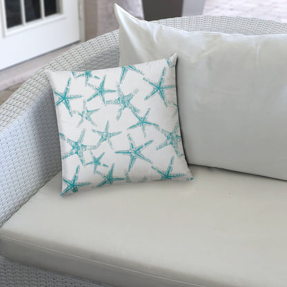 FLOATING STARFISH Turquoise Indoor/Outdoor Pillow - Sewn Closure