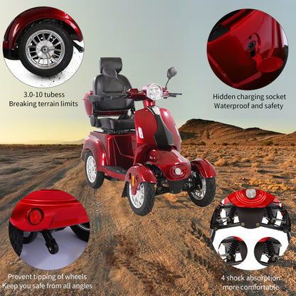 Fastest Mobility Scooter With Four Wheels For Adults & Seniors, Red