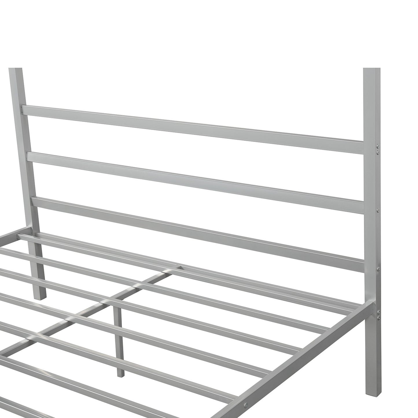 Metal Framed Canopy Platform Bed with Built-in Headboard,No Box Spring Needed, Classic Design, Queen , Sliver