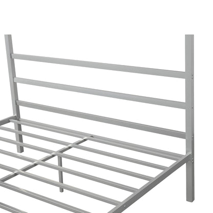 Metal Framed Canopy Platform Bed with Built-in Headboard,No Box Spring Needed, Classic Design, Queen , Sliver