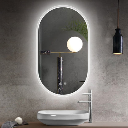 32X20 Inch Bathroom Mirror with Lights, Anti Fog Dimmable LED Mirror for Wall Touch Control, Frameless Oval Smart Vanity Mirror Vertical Hanging